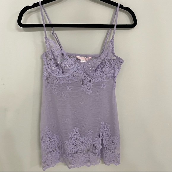 Victorias Secret Lavender Lace Teddy Mini Dress Size Medium Sleep Lingerie. 18 - Picture 1 of 6
